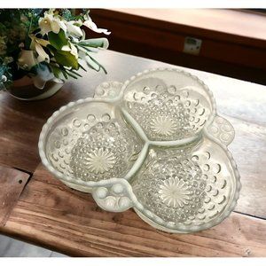 Vintage Fenton Clear To White HOBNAIL Glass Moonstone Candy/Trinket Divided Dish
